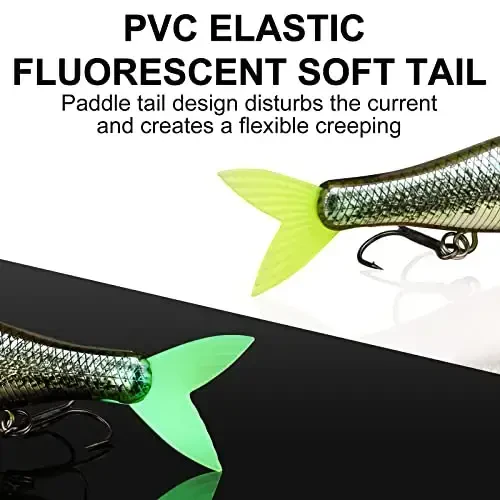 TRUSCEND Easy Catch Swimmax, Magic Noisy Turbulent Wiggling and Vibrating Actions for More Bites, Segmented Swimbait Jointed by Dyneema Strongest Fiber, Lifelike Fishing Lures for Relax Family Fishing - 4