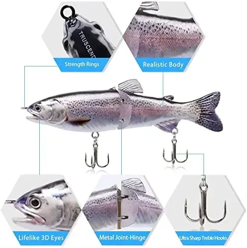 TRUSCEND Easy Catch Swimmax, Magic Noisy Turbulent Wiggling and Vibrating Actions for More Bites, Segmented Swimbait Jointed by Dyneema Strongest Fiber, Lifelike Fishing Lures for Relax Family Fishing - 2