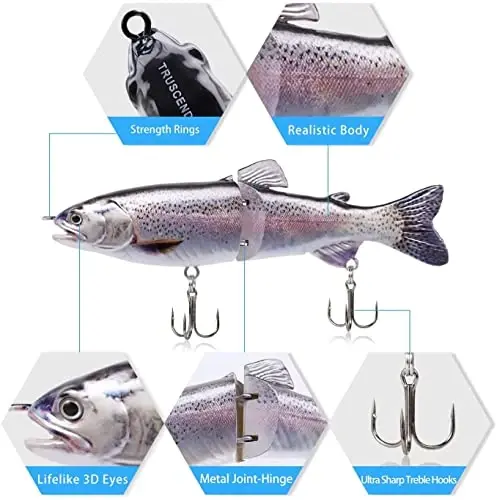 TRUSCEND Easy Catch Swimmax with BKK Hooks, Magic Noisy Wiggling and Vibrating Actions for More Bites, Lifelike Fishing Lures for Bass Trout Walleye Crappie, Strongest Dyneema Fiber Jointed Swimbaits - TRUSCEND (1)