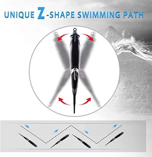 TRUSCEND Easy Catch Swimmax, Ko'proq tishlash uchun sehrli shovqinli turbulent tebranuvchi va vibratsiyali harakatlar, Dyneema eng kuchli tolasidan bo'g'inli segmentlangan suzuvchi baliq, Oila bilan dam olish uchun real baliq ovlash uchun o'lja - 4