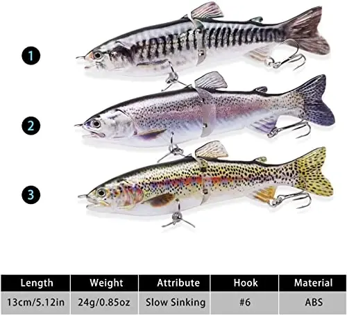 TRUSCEND Easy Catch Swimmax, Ko'proq tishlash uchun sehrli shovqinli turbulent tebranuvchi va vibratsiyali harakatlar, Dyneema eng kuchli tolasidan bo'g'inli segmentlangan suzuvchi baliq, Oila bilan dam olish uchun real baliq ovlash uchun o'lja - 5