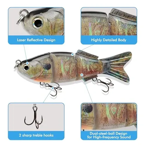 TRUSCEND Easy Catch Swimmax with BKK Hooks, Magic Noisy Wiggling and Vibrating Actions for More Bites, Lifelike Fishing Lures for Bass Trout Walleye Crappie, Strongest Dyneema Fiber Jointed Swimbaits - 4