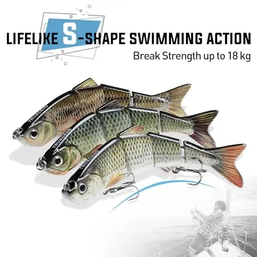 TRUSCEND Easy Catch Swimmax, Magic Noisy Turbulent Wiggling and Vibrating Actions for More Bites, Segmented Swimbait Jointed by Dyneema Strongest Fiber, Lifelike Fishing Lures for Relax Family Fishing - 4
