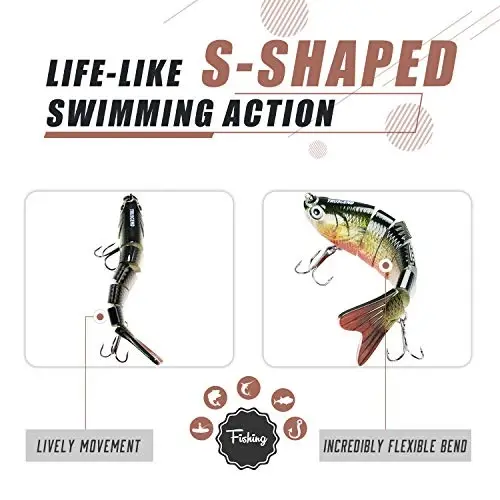 TRUSCEND Easy Catch Swimmax with BKK Hooks, Magic Noisy Wiggling and Vibrating Actions for More Bites, Lifelike Fishing Lures for Bass Trout Walleye Crappie, Strongest Dyneema Fiber Jointed Swimbaits - 5