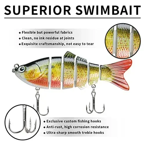 TRUSCEND Easy Catch Swimmax, Magic Noisy Turbulent Wiggling and Vibrating Actions for More Bites, Segmented Swimbait Jointed by Dyneema Strongest Fiber, Lifelike Fishing Lures for Relax Family Fishing - 4