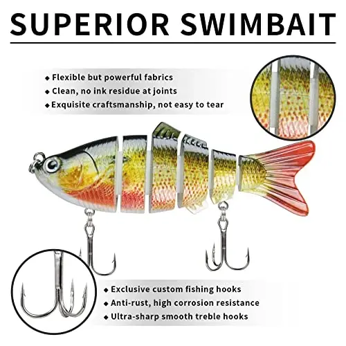 TRUSCEND Easy Catch Swimmax, Magic Noisy Turbulent Wiggling and Vibrating Actions for More Bites, Segmented Swimbait Jointed by Dyneema Strongest Fiber, Lifelike Fishing Lures for Relax Family Fishing - 4