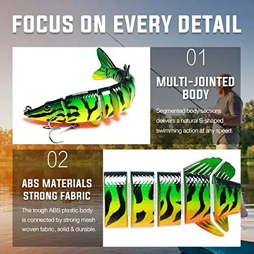 TRUSCEND Easy Catch Swimmax with BKK Hooks, Magic Noisy Wiggling and Vibrating Actions for More Bites, Lifelike Fishing Lures for Bass Trout Walleye Crappie, Strongest Dyneema Fiber Jointed Swimbaits - 3