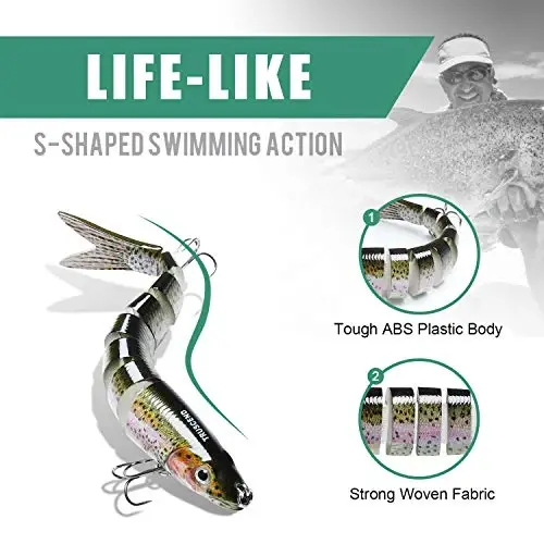 TRUSCEND Easy Catch Swimmax, Magic Noisy Turbulent Wiggling and Vibrating Actions for More Bites, Segmented Swimbait Jointed by Dyneema Strongest Fiber, Lifelike Fishing Lures for Relax Family Fishing - 4