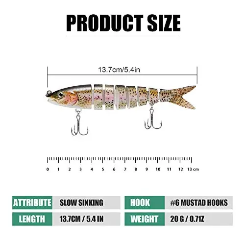 TRUSCEND Easy Catch Swimmax, Magic Noisy Turbulent Wiggling and Vibrating Actions for More Bites, Segmented Swimbait Jointed by Dyneema Strongest Fiber, Lifelike Fishing Lures for Relax Family Fishing - 2