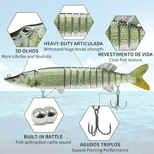 TRUSCEND Easy Catch Swimmax, Magic Noisy Turbulent Wiggling and Vibrating Actions for More Bites, Segmented Swimbait Jointed by Dyneema Strongest Fiber, Lifelike Fishing Lures for Relax Family Fishing - 2