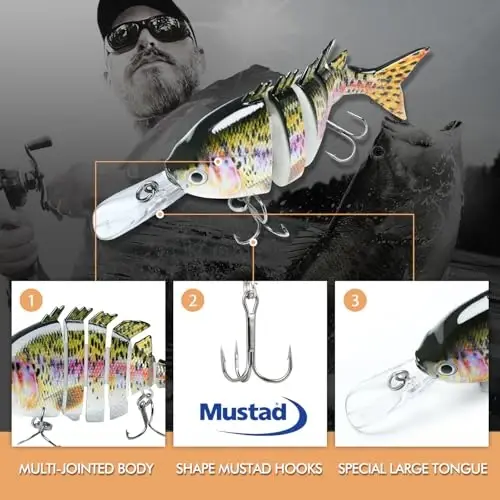 TRUSCEND Easy Catch Swimmax with BKK Hooks, Magic Noisy Wiggling and Vibrating Actions for More Bites, Lifelike Fishing Lures for Bass Trout Walleye Crappie, Strongest Dyneema Fiber Jointed Swimbaits - 3