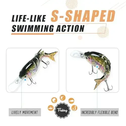 TRUSCEND Easy Catch Swimmax, Magic Noisy Turbulent Wiggling and Vibrating Actions for More Bites, Segmented Swimbait Jointed by Dyneema Strongest Fiber, Lifelike Fishing Lures for Relax Family Fishing - 4