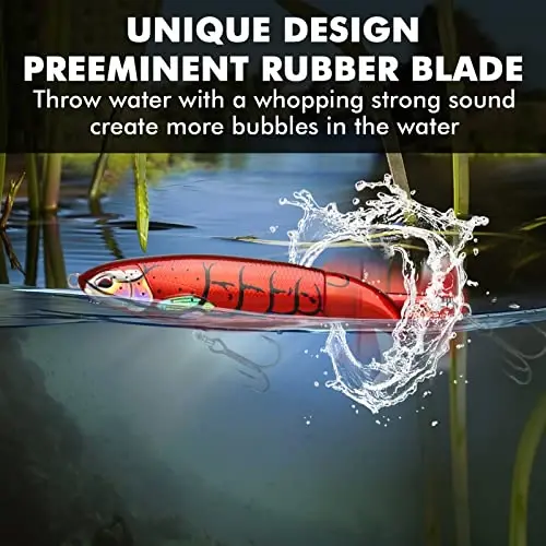 TRUSCEND Top Water Fishing Lures with BKK Hooks, Whopper Lure for Freshwater or Saltwater, Floating Lures for Bass Catfish Pike Walleye, Surface Wobble PoPobait Baits Teasers Fishing Gifts for Men - 4