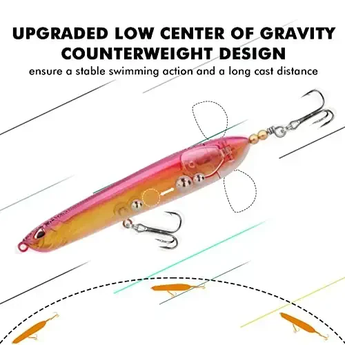 TRUSCEND PoPobait with BKK Hooks, Top Water Plopper Fishing Lures for Bass Walleye Pike Catfish Musky Perch, Floating Lure for Freshwater or Saltwater, Amazing Teasers Fishing Gifts for Family Fishing - 5