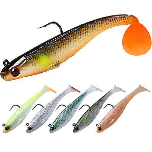 TRUSCEND Pre-Rigged Soft Fishing Lures, Well-Made Easy Catching Lures for Family Fishing, Great Action Swimbait with Spinner, All-Conditions Fishing Gear for Bass Trout Walleye, Crappie Fishing Jigs - 1