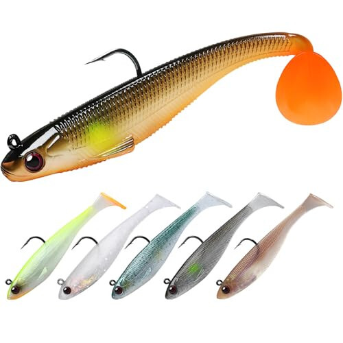 TRUSCEND Pre-Rigged Soft Fishing Lures, Well-Made Easy Catching Lures for Family Fishing, Great Action Swimbait with Spinner, All-Conditions Fishing Gear for Bass Trout Walleye, Crappie Fishing Jigs - 6