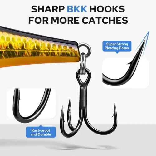 TRUSCEND Suspending Jerkbait, Rattle Minnow Lures with BKK Hooks, Freshwater Bass Trout Striper Walleye Pike Fishing Lures, Variety Pack for All Water Conditions, Premium Fishing Gear and Gifts - 5