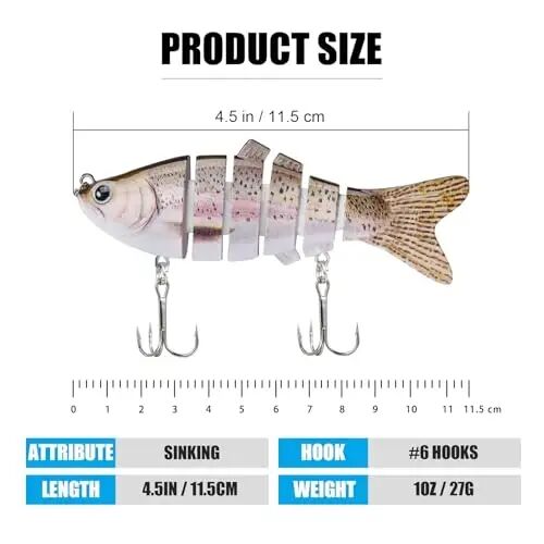 TRUSCEND Swimmax Easy Catch Fishing Lures with BKK Hooks, Wiggling, Vibrating, Rattling and Gurgling for More Bites, Heavy-Duty Dyneema Fiber Jointed Swimbaits for Bass, Trout, Crappie, Walleye, Pike - 3