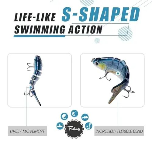 TRUSCEND Swimmax Easy Catch Fishing Lures with BKK Hooks, Wiggling, Vibrating, Rattling and Gurgling for More Bites, Heavy-Duty Dyneema Fiber Jointed Swimbaits for Bass, Trout, Crappie, Walleye, Pike - 4