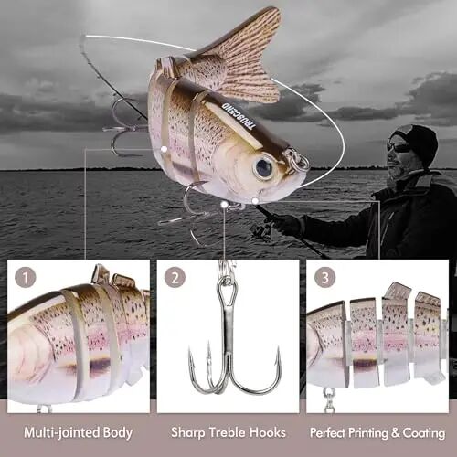 TRUSCEND Swimmax Easy Catch Fishing Lures with BKK Hooks, Wiggling, Vibrating, Rattling and Gurgling for More Bites, Heavy-Duty Dyneema Fiber Jointed Swimbaits for Bass, Trout, Crappie, Walleye, Pike - 5