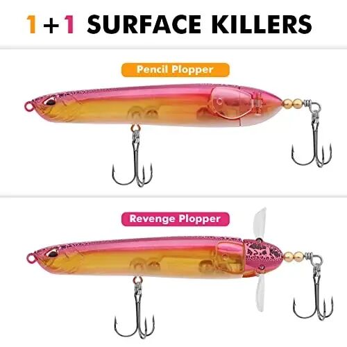 TRUSCEND Top Water Fishing Lures with BKK Hooks, Easy Catch Plopper Lure for Freshwater or Saltwater, Floating Lures for Bass, Pike, Catfish, Surface Wobble PoPobait Bass Baits Fishing Gifts for Men - TRUSCEND (1)