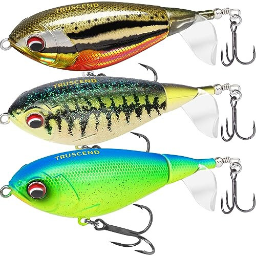 TRUSCEND Top Water Fishing Lures with BKK Hooks, Multifunction Plopper Fishing Lures for Bass Catfish Pike Perch, Topwater Bass Bait Lure with Propeller Tail, Pencil Floating Lure - 1