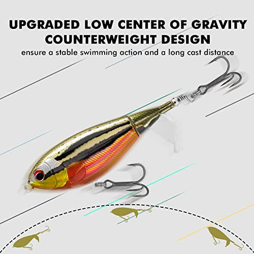 TRUSCEND Top Water Fishing Lures with BKK Hooks, Multifunction Plopper Fishing Lures for Bass Catfish Pike Perch, Topwater Bass Bait Lure with Propeller Tail, Pencil Floating Lure - 3