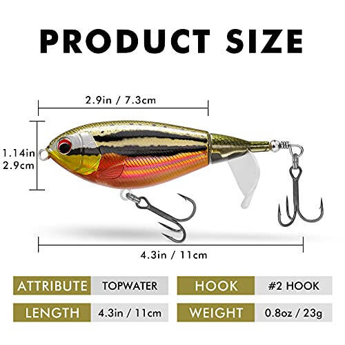 TRUSCEND Top Water Fishing Lures with BKK Hooks, Multifunction Plopper Fishing Lures for Bass Catfish Pike Perch, Topwater Bass Bait Lure with Propeller Tail, Pencil Floating Lure - 7