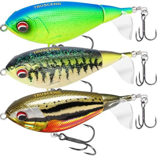 TRUSCEND Top Water Fishing Lures with BKK Hooks, Multifunction Plopper Fishing Lures for Bass Catfish Pike Perch, Topwater Bass Bait Lure with Propeller Tail, Pencil Floating Lure - 6