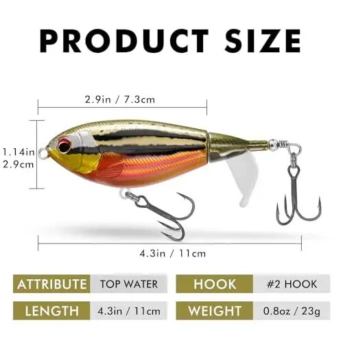 TRUSCEND Top Water Fishing Lures with BKK Hooks, Multifunction Plopper Fishing Lures for Bass Catfish Pike Perch, Topwater Bass Bait Lure with Propeller Tail, Pencil Floating Lure - 1