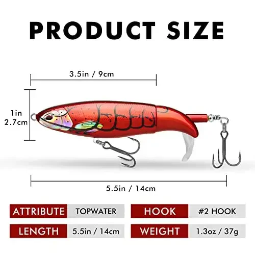 TRUSCEND Top Water Fishing Lures with BKK Hooks, Multifunction Plopper Fishing Lures for Bass Catfish Pike Perch, Topwater Bass Bait Lure with Propeller Tail, Pencil Floating Lure - TRUSCEND (1)