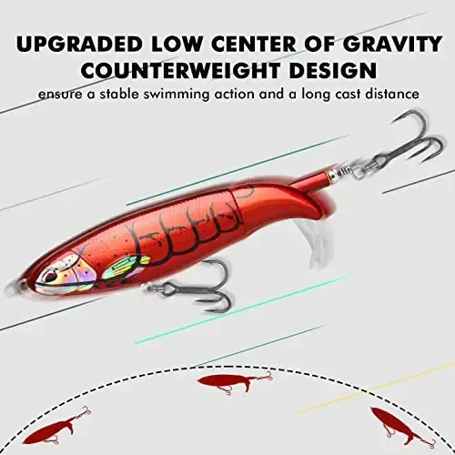 TRUSCEND Top Water Fishing Lures with BKK Hooks, Multifunction Plopper Fishing Lures for Bass Catfish Pike Perch, Topwater Bass Bait Lure with Propeller Tail, Pencil Floating Lure - 3