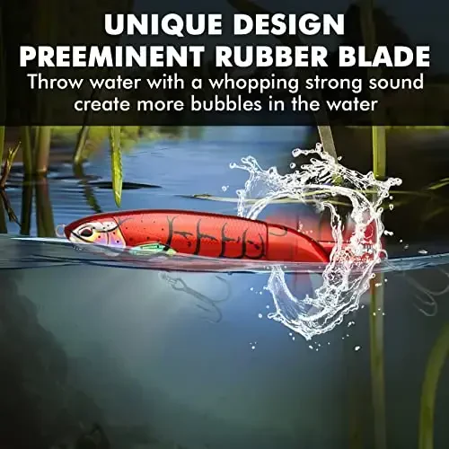 TRUSCEND Top Water Fishing Lures with BKK Hooks, Multifunction Plopper Fishing Lures for Bass Catfish Pike Perch, Topwater Bass Bait Lure with Propeller Tail, Pencil Floating Lure - 4