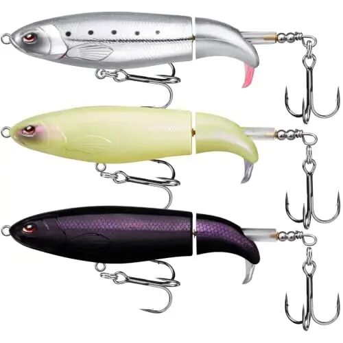 TRUSCEND Top Water Fishing Lures with BKK Hooks, Multifunction Plopper Fishing Lures for Bass Catfish Pike Perch, Topwater Bass Bait Lure with Propeller Tail, Pencil Floating Lure - 1