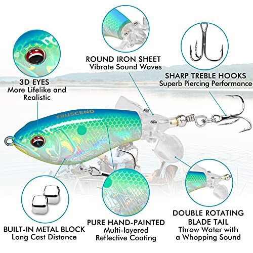 TRUSCEND Top Water Fishing Lures with BKK Hooks, Whopper Fishing Lure for Freshwater or Saltwater, Floating Lure for Bass Catfish Pike, Fishing Wobble Surface Bass Baits Teasers Fishing Gifts for Men - 2