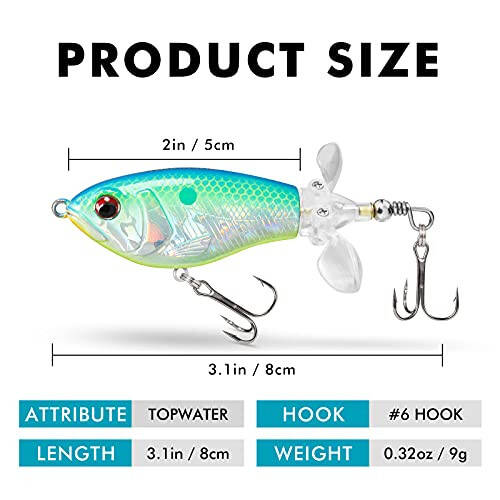 TRUSCEND Top Water Fishing Lures with BKK Hooks, Whopper Fishing Lure for Freshwater or Saltwater, Floating Lure for Bass Catfish Pike, Fishing Wobble Surface Bass Baits Teasers Fishing Gifts for Men - 7