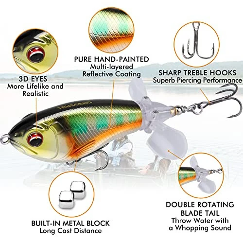 TRUSCEND Top Water Fishing Lures with BKK Hooks, Whopper Fishing Lure for Freshwater or Saltwater, Floating Lure for Bass Catfish Pike, Fishing Wobble Surface Bass Baits Teasers Fishing Gifts for Men - 8