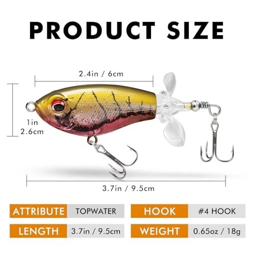 TRUSCEND Top Water Fishing Lures with BKK Hooks, Whopper Fishing Lure for Freshwater or Saltwater, Floating Lure for Bass Catfish Pike, Fishing Wobble Surface Bass Baits Teasers Fishing Gifts for Men - 6