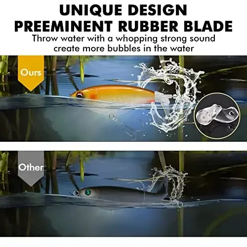 TRUSCEND Top Water Fishing Lures with BKK Hooks, Whopper Lure for Freshwater or Saltwater, Floating Lures for Bass Catfish Pike, Surface Wobble PoPobait Bass Baits Teasers Fishing Gifts for Men - 4