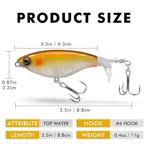 TRUSCEND Top Water Fishing Lures with BKK Hooks, Whopper Lure for Freshwater or Saltwater, Floating Lures for Bass Catfish Pike, Surface Wobble PoPobait Bass Baits Teasers Fishing Gifts for Men - 6