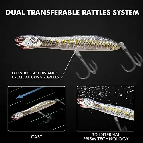 TRUSCEND Top Water Fishing Lures with BKK Hooks, Whopper Lure for Freshwater or Saltwater, Floating Lures for Bass Catfish Pike, Surface Wobble PoPobait Bass Baits Teasers Fishing Gifts for Men - 3