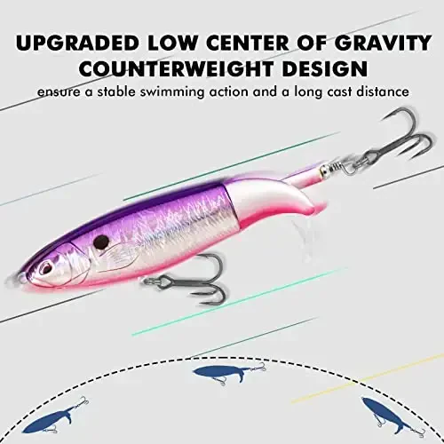 TRUSCEND Top Water Fishing Lures with BKK Hooks, Whopper Lure for Freshwater or Saltwater, Floating Lures for Bass Catfish Pike, Surface Wobble PoPobait Bass Baits Teasers Fishing Gifts for Men - 3