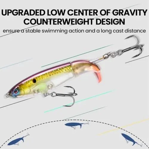 TRUSCEND Top Water Fishing Lures with BKK Hooks, Whopper Lure for Freshwater or Saltwater, Floating Lures for Bass Catfish Pike, Surface Wobble PoPobait Bass Baits Teasers Fishing Gifts for Men - 5