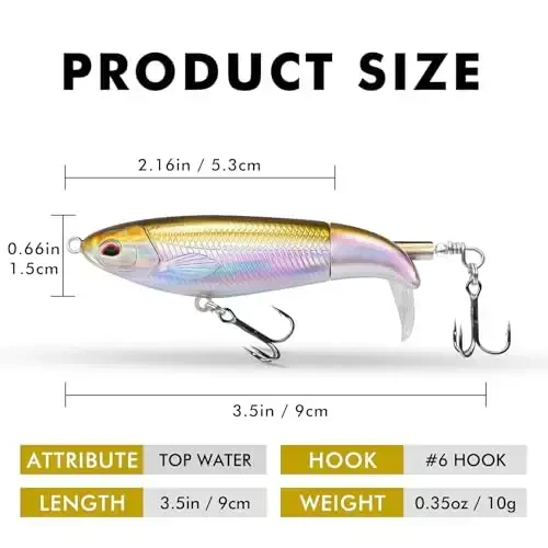 TRUSCEND Top Water Fishing Lures with BKK Hooks, Whopper Lure for Freshwater or Saltwater, Floating Lures for Bass Catfish Pike, Surface Wobble PoPobait Bass Baits Teasers Fishing Gifts for Men - 6