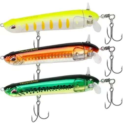 TRUSCEND Top Water Fishing Lures with BKK Hooks, Whopper Lure for Freshwater or Saltwater, Floating Lures for Bass Catfish Pike, Surface Wobble PoPobait Bass Baits Teasers Fishing Gifts for Men - 1
