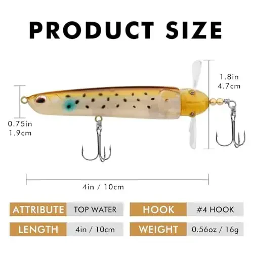 TRUSCEND Top Water Fishing Lures with BKK Hooks, Whopper Lure for Freshwater or Saltwater, Floating Lures for Bass Catfish Pike, Surface Wobble PoPobait Bass Baits Teasers Fishing Gifts for Men - 6