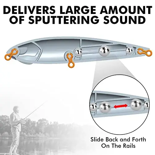 TRUSCEND Top Water Fishing Lures with BKK Hooks, Whopper Lure for Freshwater or Saltwater, Floating Lures for Bass Catfish Pike, Surface Wobble PoPobait Bass Baits Teasers Fishing Gifts for Men - 4