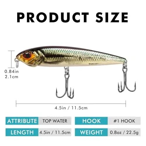 TRUSCEND Top Water Fishing Lures with BKK Hooks, Whopper Lure for Freshwater or Saltwater, Floating Lures for Bass Catfish Pike Walleye, Surface Wobble PoPobait Baits Teasers Fishing Gifts for Men 