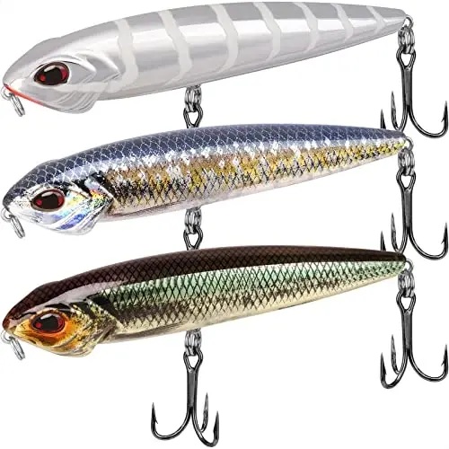 TRUSCEND Top Water Fishing Lures with BKK Hooks, Whopper Lure for Freshwater or Saltwater, Floating Lures for Bass Catfish Pike Walleye, Surface Wobble PoPobait Baits Teasers Fishing Gifts for Men - 1