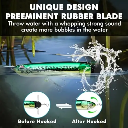 TRUSCEND Top Water Fishing Lures with BKK Hooks, Whopper Lure for Freshwater or Saltwater, Floating Lures for Bass Catfish Pike Walleye, Surface Wobble PoPobait Baits Teasers Fishing Gifts for Men - 4